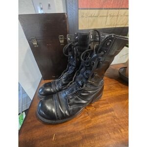 Corcoran  10.5  vintage Black Leather Jump Boots zip up Stoughton Mass Military